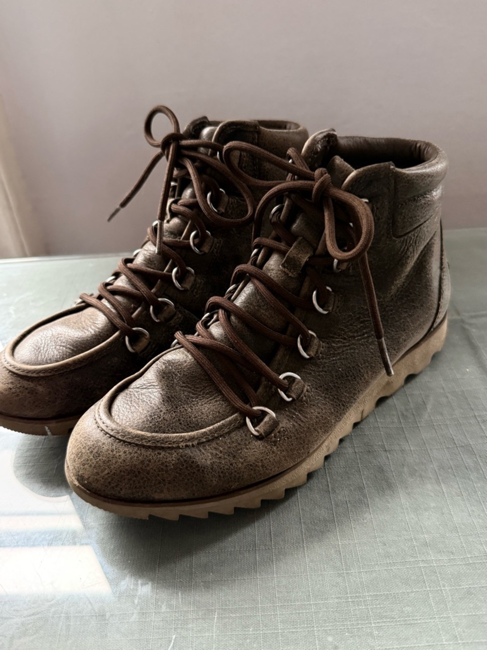 Sorel Brown Leather Lace-Up Ankle Boots
